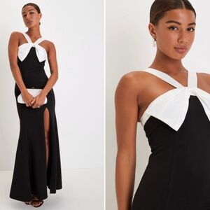 LULUS Prom Wedding Classy Minimal Sophisticated Satin Bow Maxi Gown